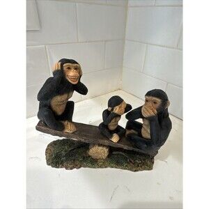 See No Evil Hear No Evil Speak No Evil Monkey Figurine Teeter Totter 8" Resin